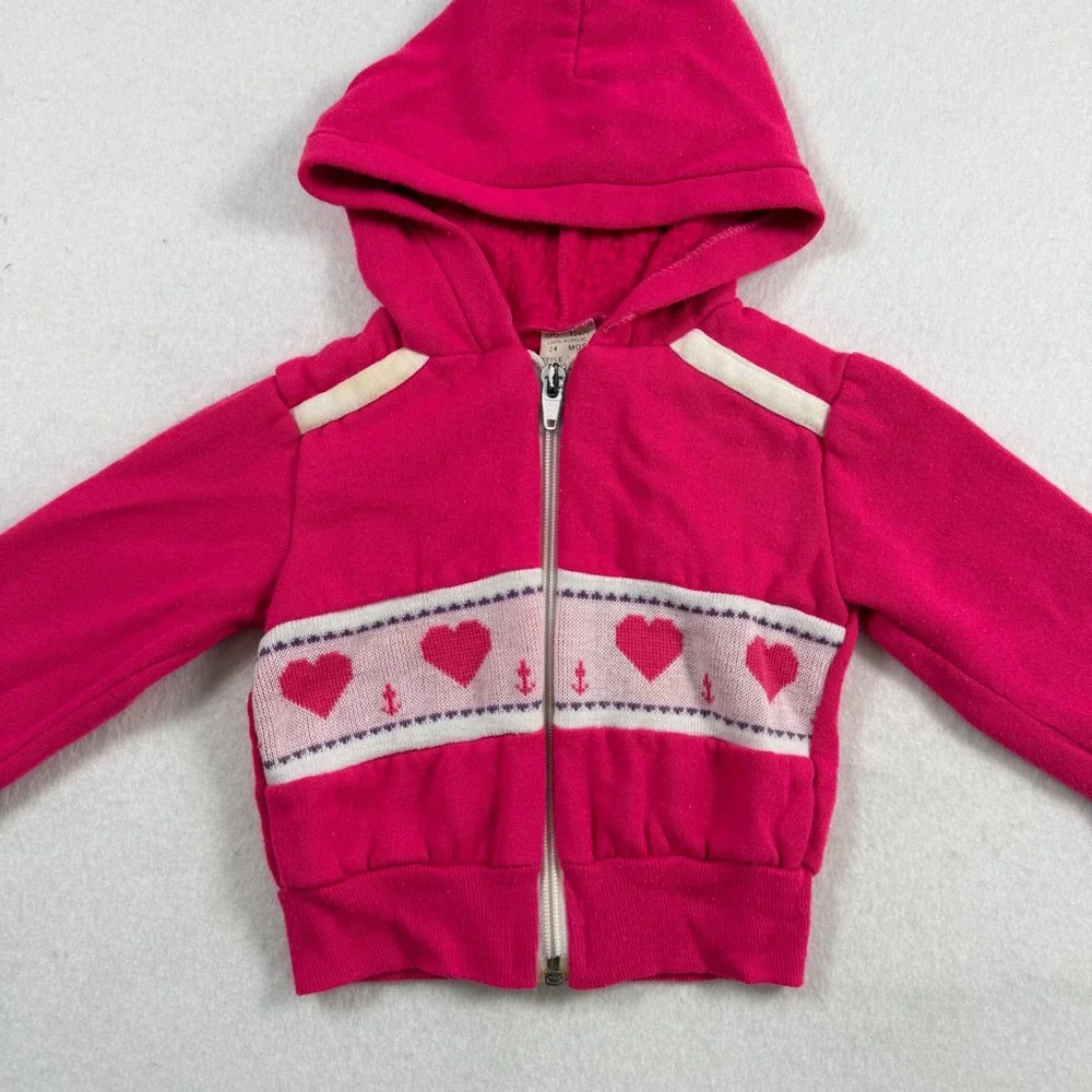 Vintage Teddy Bears Toddler Pink Heart Anchor Zip Up Hoodie Sweatshirt 24 Months
